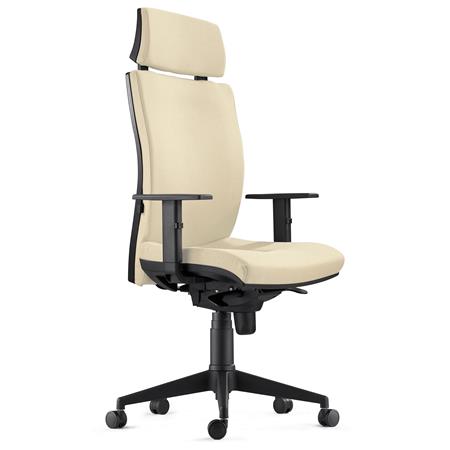 Sedia Ergonomica MARVEL, in Tessuto color Crema con Poggiatesta e Sostegno lombare