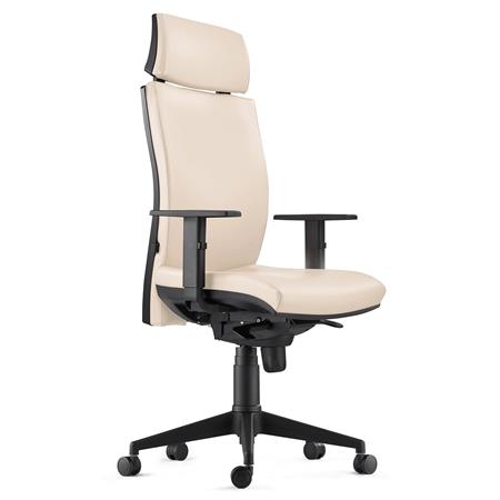 Sedia Ergonomica MARVEL, in Pelle color Crema con Poggiatesta e Sostegno lombare