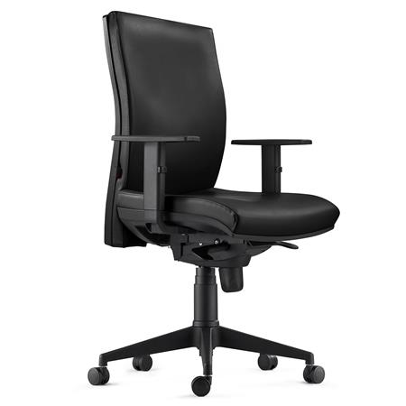 Sedia Ergonomica KEVIN, in Pelle color Nero con Sostegno Lombare e Braccioli Regolabili