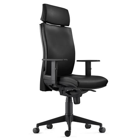 Sedia Ergonomica MARVEL, Supporto Lombare Regolabile, Vera Pelle Nera 