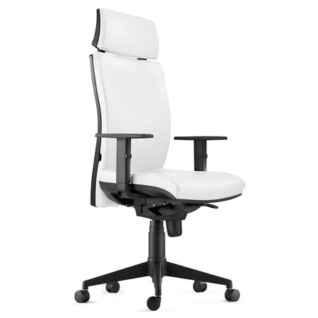 Sedia Ergonomica MARVEL in Vera Pelle color Bianco, con Poggiatesta e Supporto Lombare