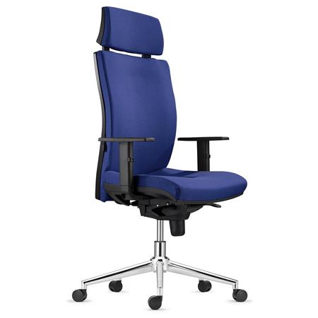 Sedia Ergonomica MARVEL, in Tessuto color Blu Scuro, con Base Metallica, con Poggiatesta e Sostegno lombare