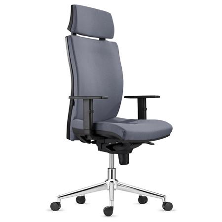 Sedia Ergonomica MARVEL, in Tessuto color Grigio, con Base Metallica, con Poggiatesta e Sostegno lombare