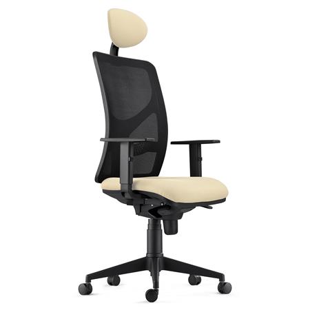 Sedia da Ufficio BAIKAL, Poggiatesta, Braccioli Regolabili, Supporto Lombare, In Tessuto Crema