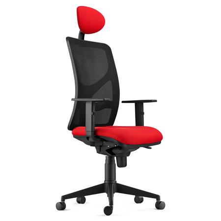 Sedia da Ufficio BAIKAL, Poggiatesta, Braccioli Regolabili, Supporto Lombare, In Tessuto Rosso