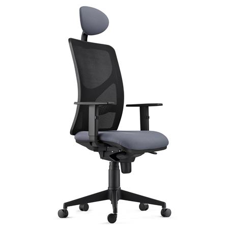 Sedia da Ufficio BAIKAL, Poggiatesta, Braccioli Regolabili, Supporto Lombare, In Tessuto Grigio