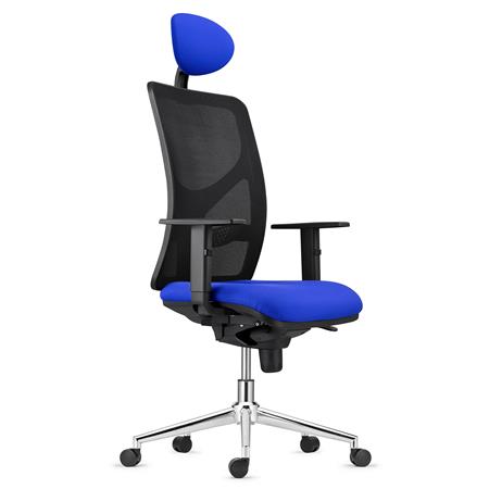 Sedia da Ufficio BAIKAL, Base Metallica, Poggiatesta, Braccioli Regolabili, In Tessuto Blu 