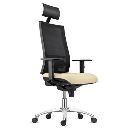Sedia Ergonomica MARSA, Base in Metallo, Poggiatesta, Braccioli Regolabili, Supporto Lombare, in Crema