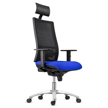Sedia Ergonomica MARSA, Base in Metallo, Poggiatesta, Braccioli Regolabili, Supporto Lombare, in Blu