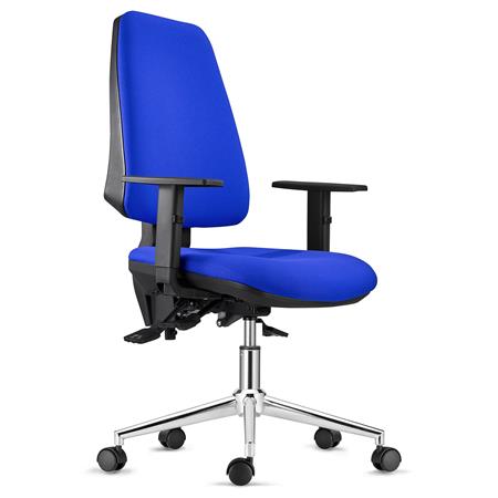 Sedia Ergonomica INDIANA, Base Metallica, Tessuto Ignifugo Blu, con Braccioli Regolabili