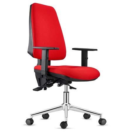 Sedia Ergonomica INDIANA, Base Metallica, Tessuto Ignifugo Rosso, con Braccioli Regolabili