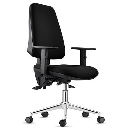 Sedia Ergonomica INDIANA, Base Metallica, Tessuto Ignifugo Nero, con Braccioli Regolabili