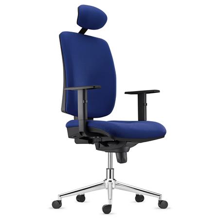 Sedia operativa PIERO, con Base in Metallo Cromato e Poggiatesta, in Tessuto color Blu Scuro
