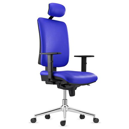 Sedia operativa PIERO, con Base in Metallo Cromato e Poggiatesta, in Pelle color Blu