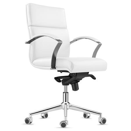 Sedia da Ufficio RABAT, Schienale Basso, Meccanismo Basculante, Qualità e Design, in Vera Pelle Bianca