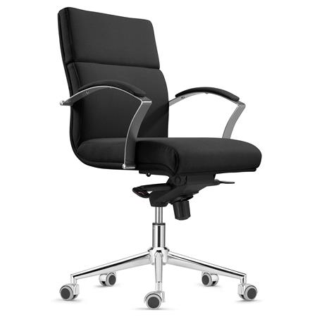 Sedia per Ufficio RABAT, Schienale Basso, in Tessuto Nero, Meccanismo Basculante, Alta Qualità e Design
