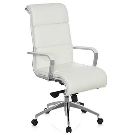 DEMO# Poltrona da Ufficio MILAN, Design Elegante in Vera Pelle, Base cromata, colore Bianco