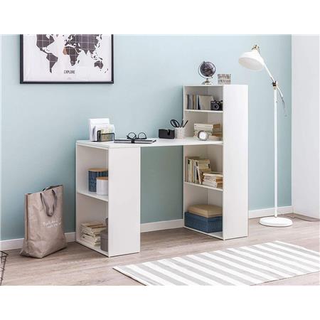 Scrivania JASMINE, Design Moderno, Vari Scomparti, Molto Spaziosa, In Legno, Bianco