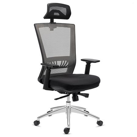 Sedia da Ufficio MAGNUM ELITE, Supporto Lombare, Base in Alluminio, con Poggiatesta, in color Grigio