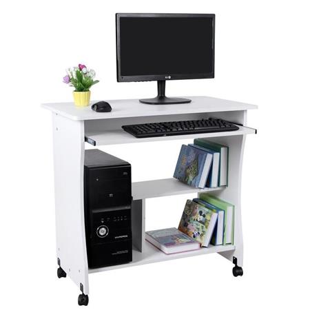 Scrivania PC KIARA, con Ruote, Ripiano Estraibile, 80x48x76cm, Bianco