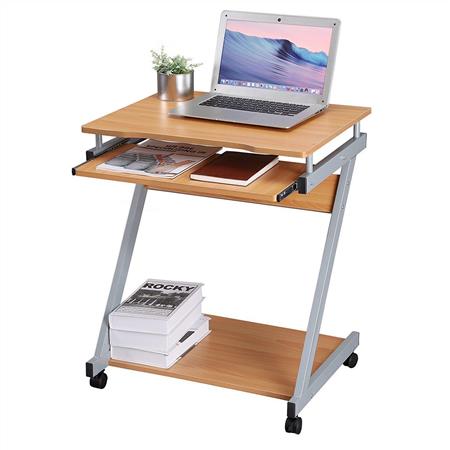 Scrivania per PC modello MANE, con Ruote e Ripiano Tastiera, 60x48x73 cm, in Legno color Faggio