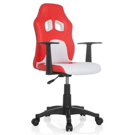 DEMO# Sedia Sportiva per Ragazzi modello RACER JUNIOR, Molto Robusta, rivestita in Pelle e Tessuto, colore Rosso/Bianco