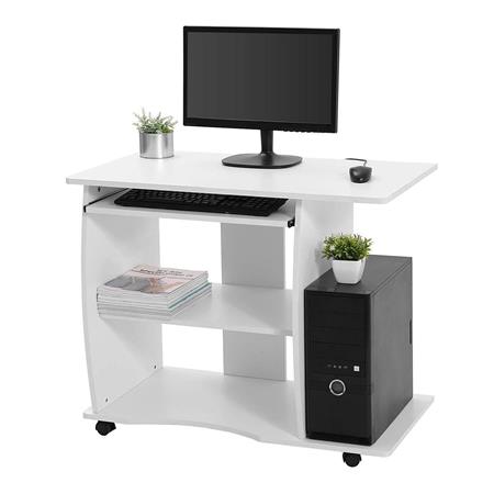 Scrivania Per Computer DAMIAN, in Legno, Con Ruote, 90x50x75cm, Bianco