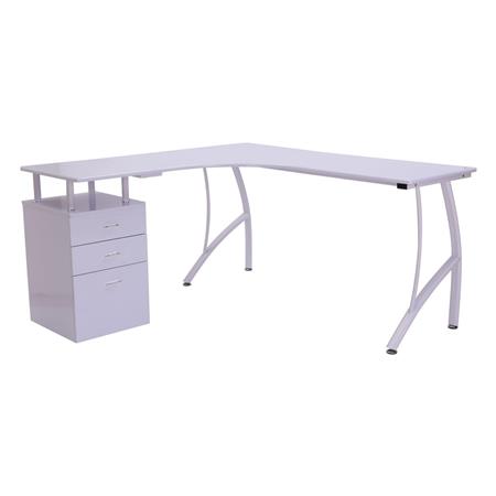 Scrivania per Ufficio DASY, con Cassettiera, 151.5x143.5x76 cm, in Legno e Metallo, Bianco