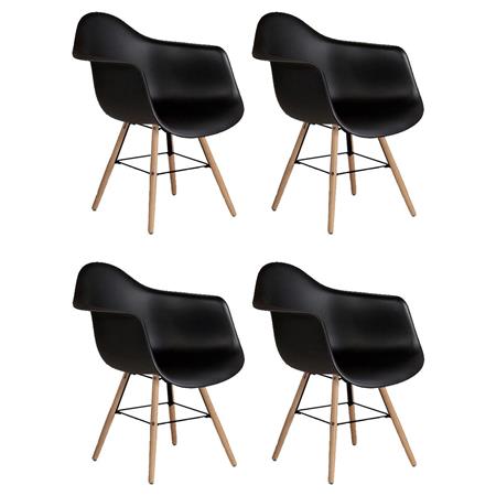 Lotto da 4 Sedie Attesa GARI, Design Esclusivo, Struttura in Acciaio, Gambe in Legno di Faggio, Nero