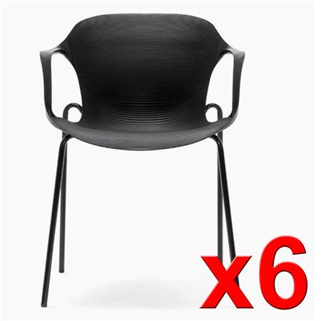 Lotto di 6 Sedie per Sala d'Attesa MARVIN, Seduta Ergonomica, Impilabili, in Color Nero