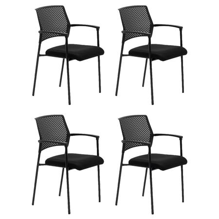 Lotto da 4 Sedie Attesa TERRANOVA, Seduta Ergonomica ed Imbottita, Impilabili, Color Nero