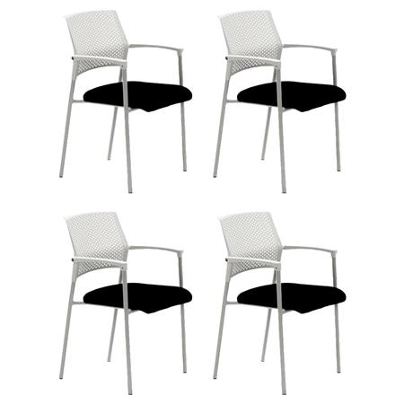 Lotto da 4 Sedie Attesa TERRANOVA, Seduta Ergonomica ed Imbottita, Impilabili, Color Bianco
