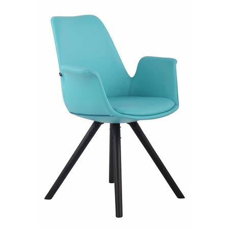 Sedia Ospiti LUCY, Design Elegante, Gambe in Legno Nero, Seduta in Pelle, Azzurro