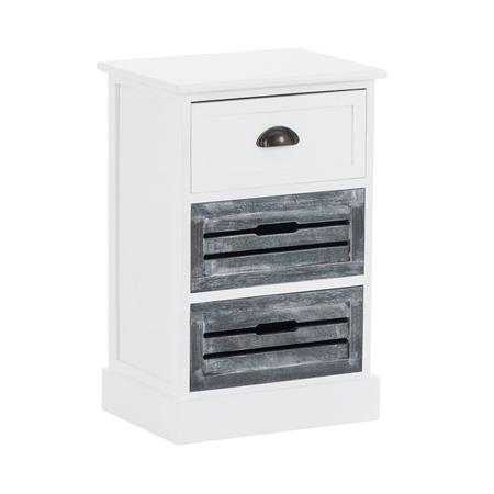 Cassettiera SHABBY 3 CASSETTI, Stile Provenzale, Legno Bianco e Grigio