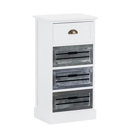 Cassettiera SHABBY 4 CASSETTI, Stile Provenzale, Legno Bianco e Grigio