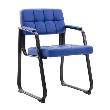 Sedia ospiti OSLO, Telaio in Metallo Nero, Imbottita in Pelle Blu