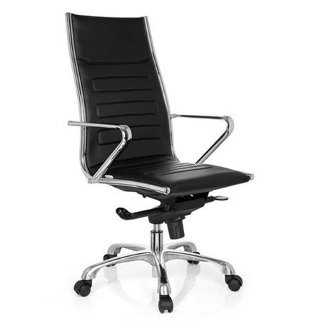 DEMO# Sedia di Design modello MUNICH, Telaio in acciaio cromato, in Pelle con Cuciture, colore Nero