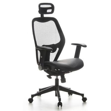 DEMO# Sedia ufficio / Executive AIRPORT in Pelle e rete, 100% regolabile, colore Nero