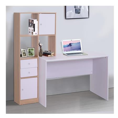 Scrivania in Legno LINSAY, 153x60x148cm, Con Mensole, Bianco e Rovere