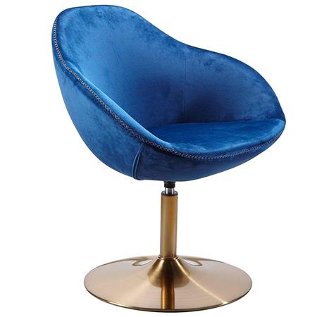Preziosa Poltroncina CLEO, Girevole, Base Oro e Tessuto Blu