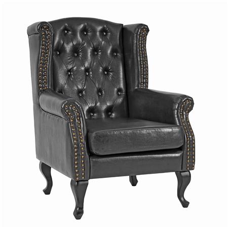 Poltrona LIZA, Stile Chester, Imbottita ed Elegante, Pelle, Nero