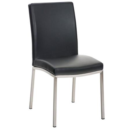 Sedia per Ospiti MILTON, Base in Acciaio Inox, Seduta in Pelle, Nero