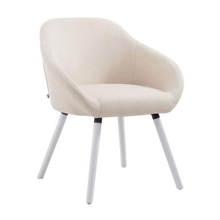 Sedia Ospiti CLARA, Base in Legno Bianco, Tessuto Panna