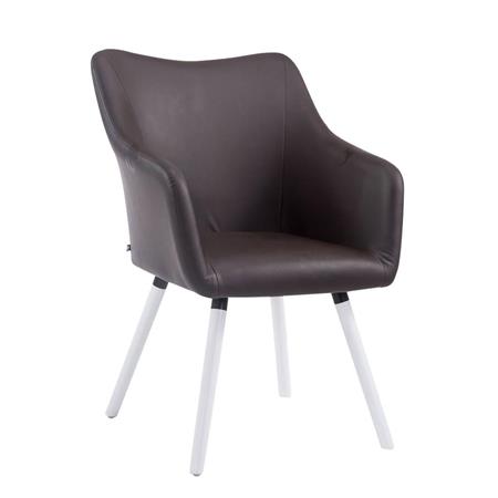 Sedia Sala d'Attesa GREG, Gambe in Quercia color Bianco, Pelle Marrone