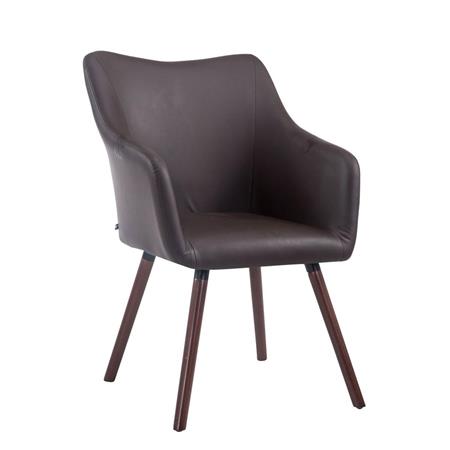 Sedia Sala d'Attesa GREG, Gambe in Quercia color Noce, Pelle Marrone