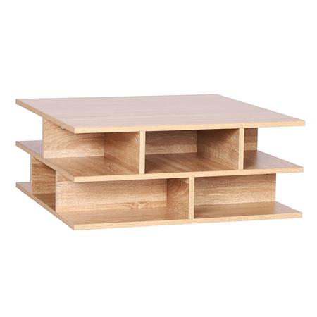 Tavolino TESSA, 70x70x29cm, Dotato di Mensole su 2 livelli, Rovere