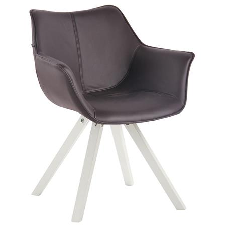Sedia Attesa TULIP, Comoda e Moderna, Gambe in Legno Bianco, Pelle Marrone