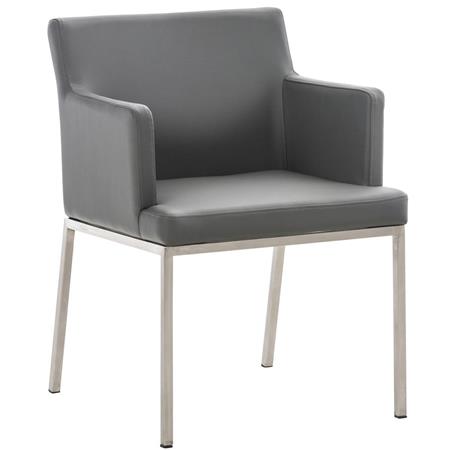Poltroncina per ospiti NICOLE, Imbottita, Gambe Acciaio, Pelle Grigia