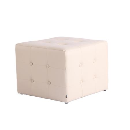 Pouf GALAK, Imbottito e Trapuntato 48x48cm, in Pelle, Crema