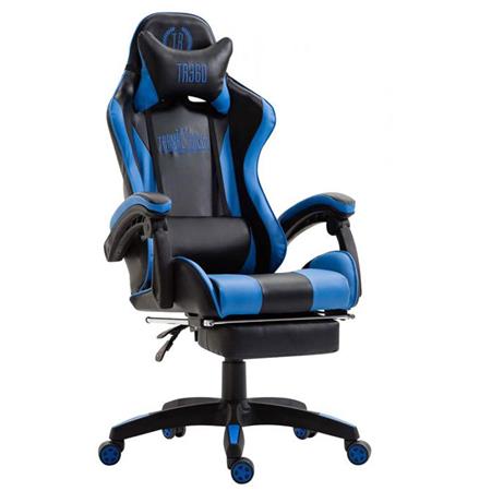 Sedia Gaming LAUDA, Cuscino Lombare e Cervicale, in Pelle Nero/Blu